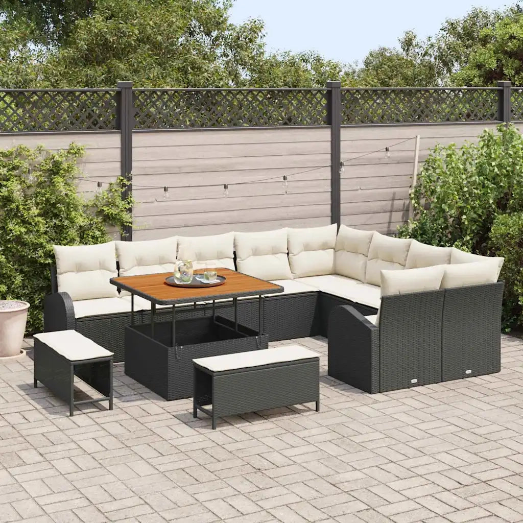 Set Divano da Giardino con cuscino 12 pcs Nero polyrattan 3362425