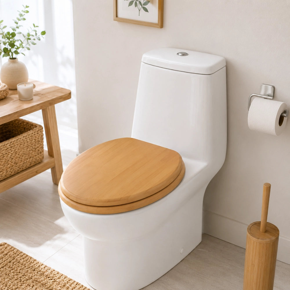 Sedile wc effetto bamboo in mdf con cerniere incluse 44x38 cm