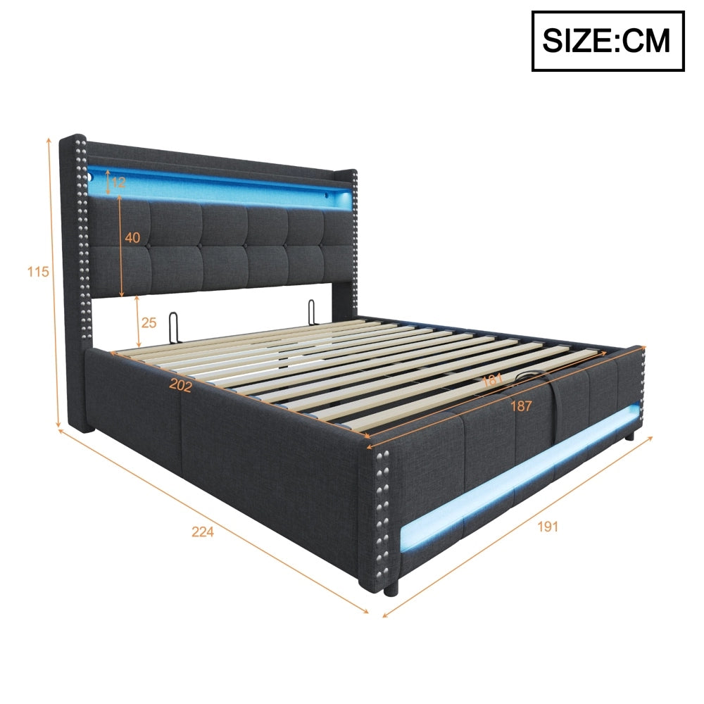 Letto matrimoniale - Xylo - 180x200 cm LED lino grigio