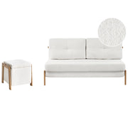 Set divano e pouf Bouclé bianco imbottito Gambe in ferro Funzione letto Contenitore aggiuntivo Stile moderno