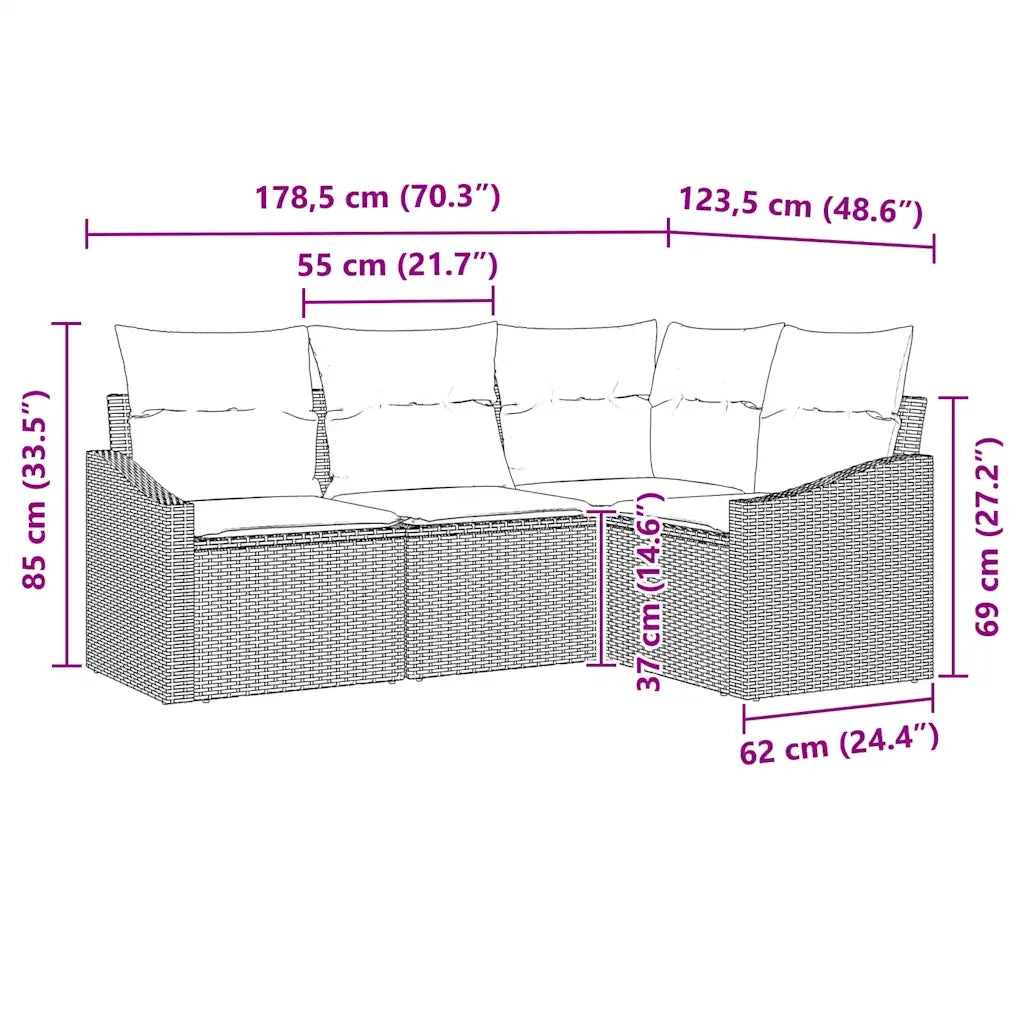 Set di divani con cuscino 4 pcs Beige polyrattan 3346701