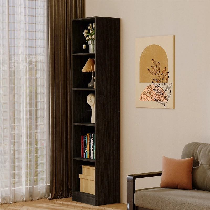 Libreria da terra nera con ripiani alti, moderna, a colonna, 182 cm