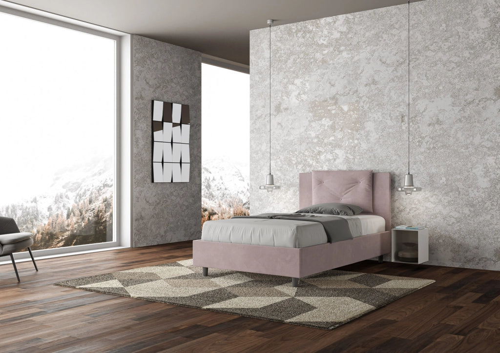 BS COM Letto una piazza e mezza con rete imbottito 110x200 microfibra glicine