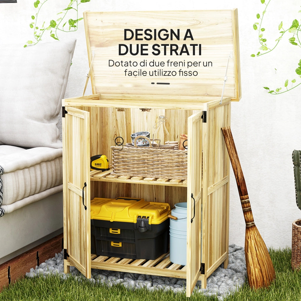 Armadietto da Giardino in Legno con 2 Ante ¨C Zephmum ¨C Legno Naturale 90x60x120