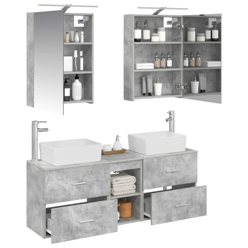 Set di mobili per il bagno 5 pz Grigio Cemento 3406834