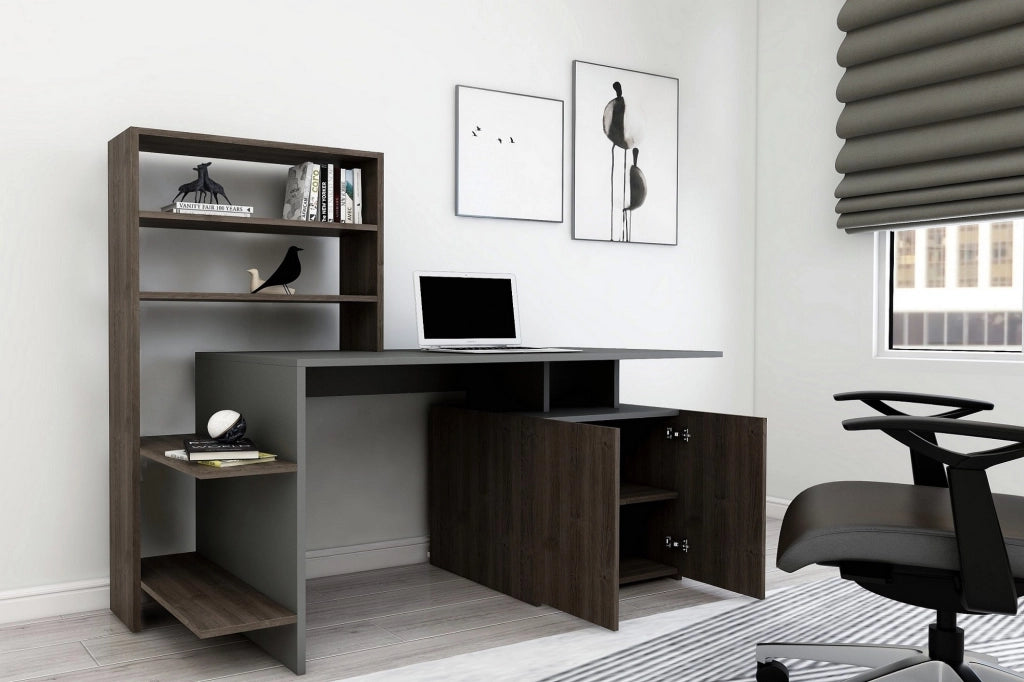 Recco, Scrivania 8 Ripiani, 146x60x74h cm Nero Antracite