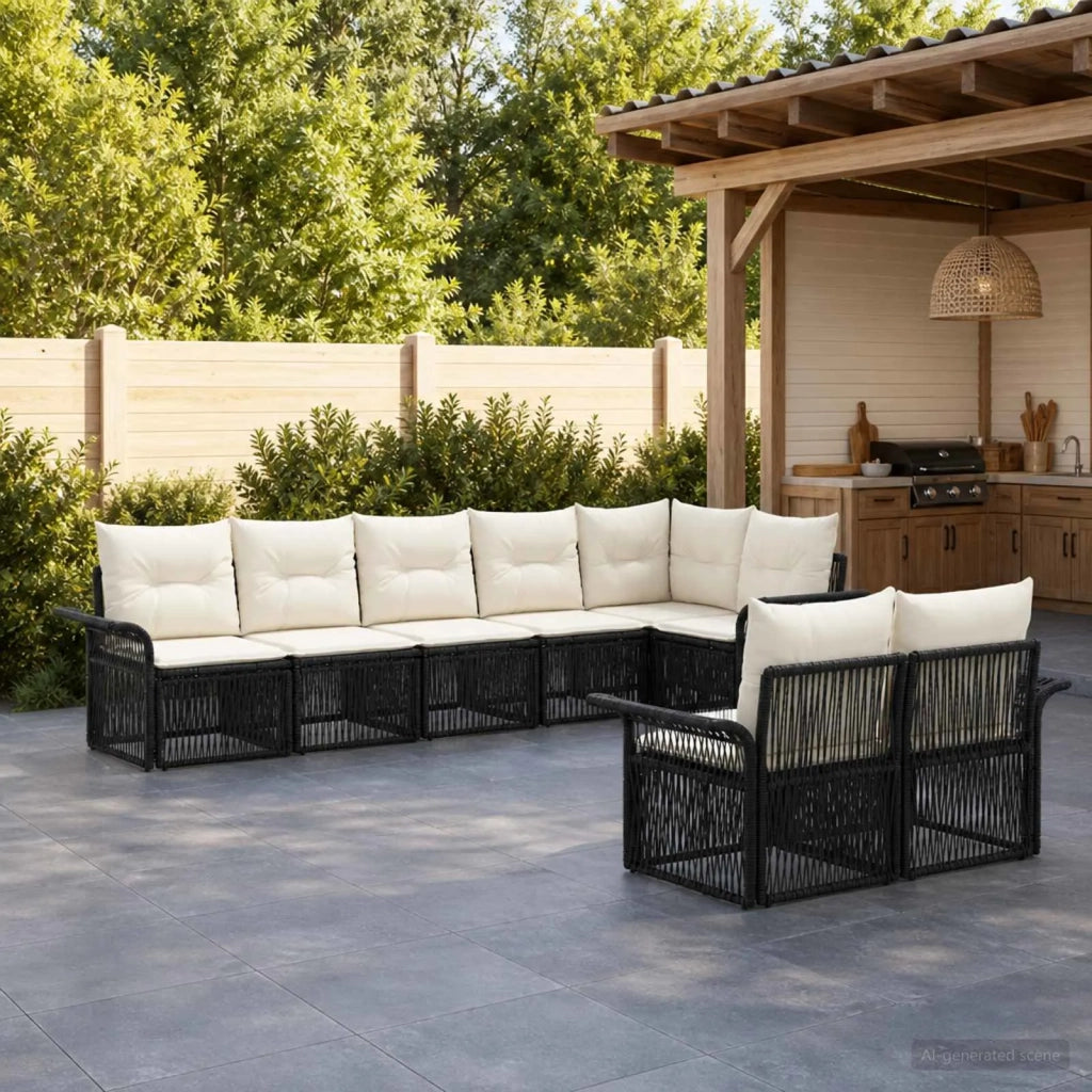 Set Divano da Giardino 8 pz Nero polyrattan 3434890
