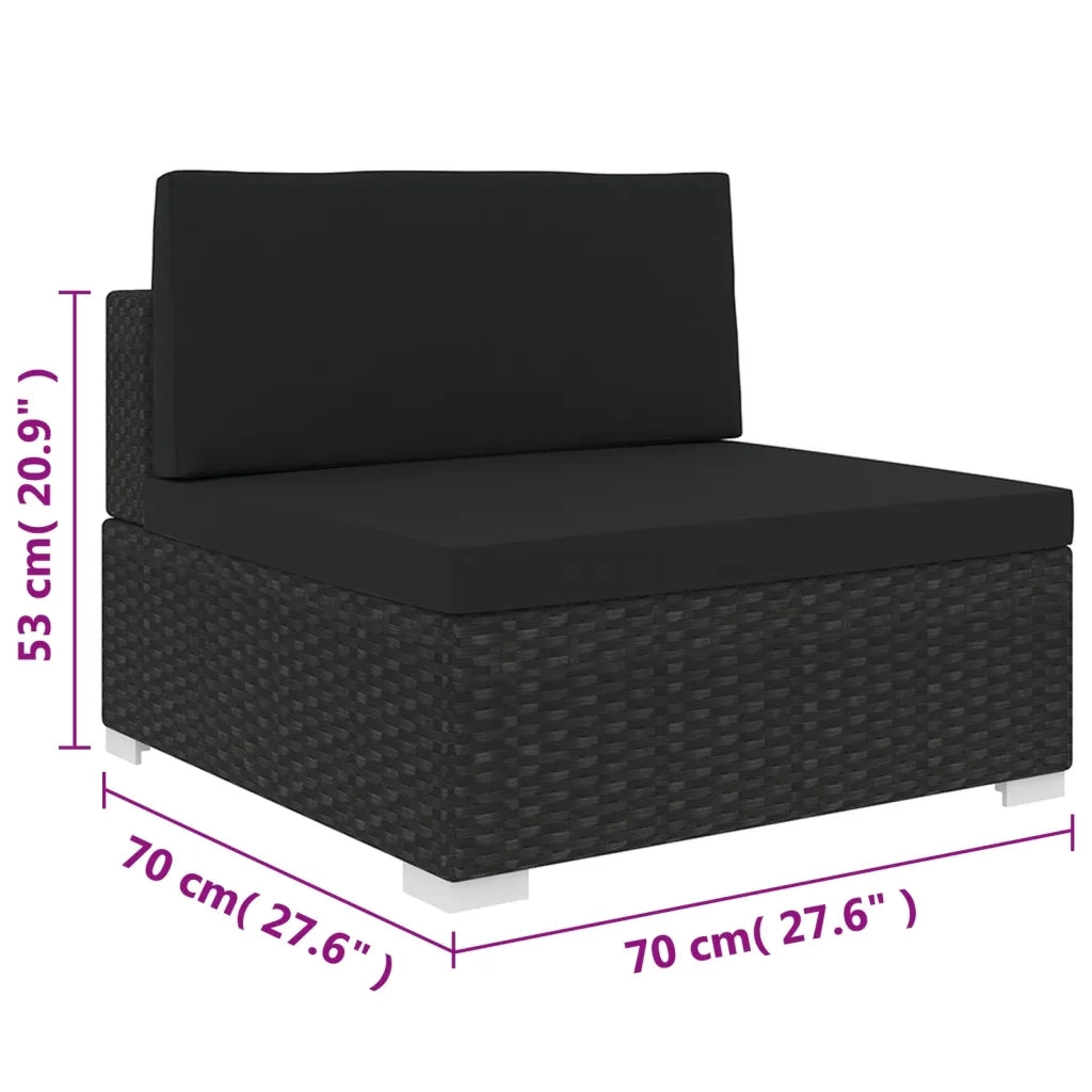 Seduta Centrale Modulare con Cuscini in Polyrattan Nero 48291