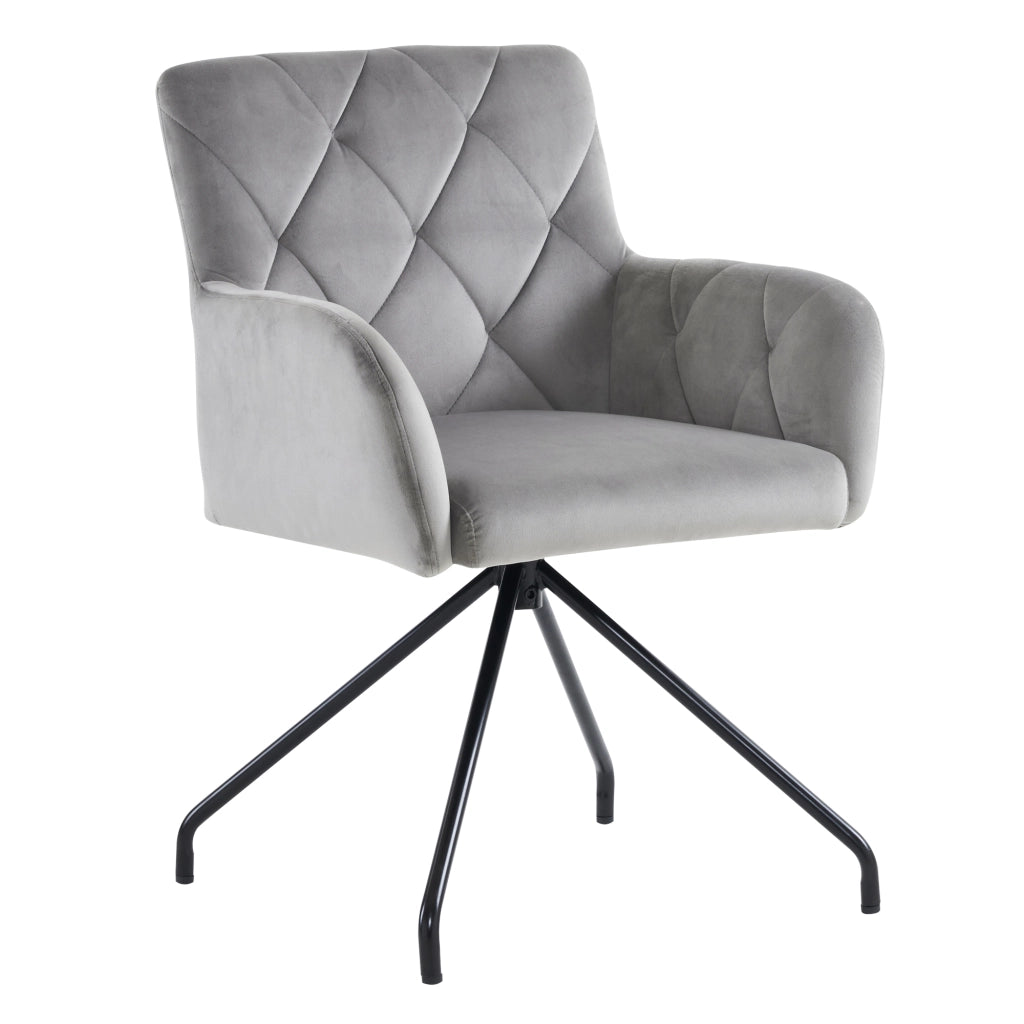 Sedia da Pranzo Set da 2 con Schienale Ergonomico e Braccioli, in Velluto Grigio Chiaro