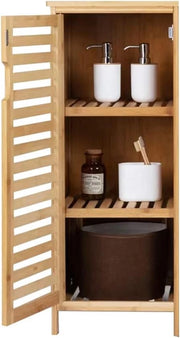 Cassa da Bagno in Bambù - Comodino da Appendere - 1 pezzo - Miele - 34 cm x 33 cm x 87 cm