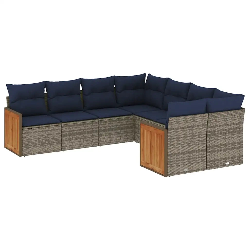 Set Divani da Giardino 8 pz con Cuscini Grigio in Polyrattan 3228238