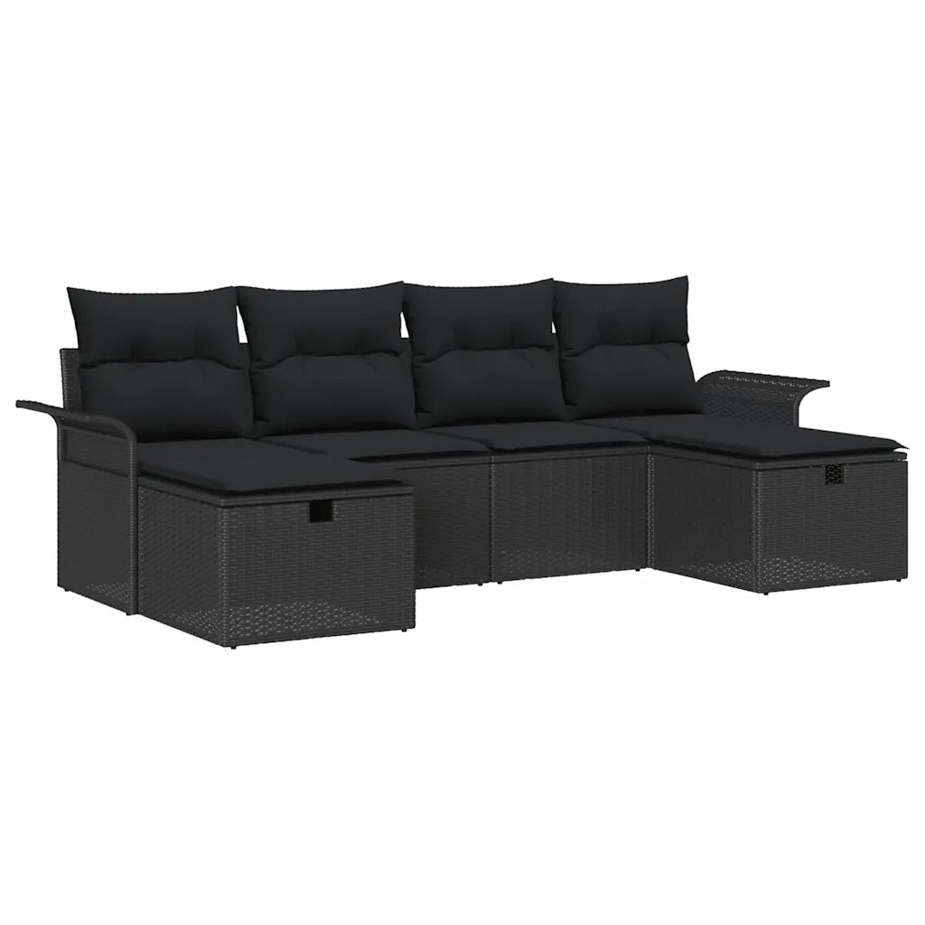 Set Divano da Giardino con cuscino 6 pcs Nero Poly Rattan 3360254
