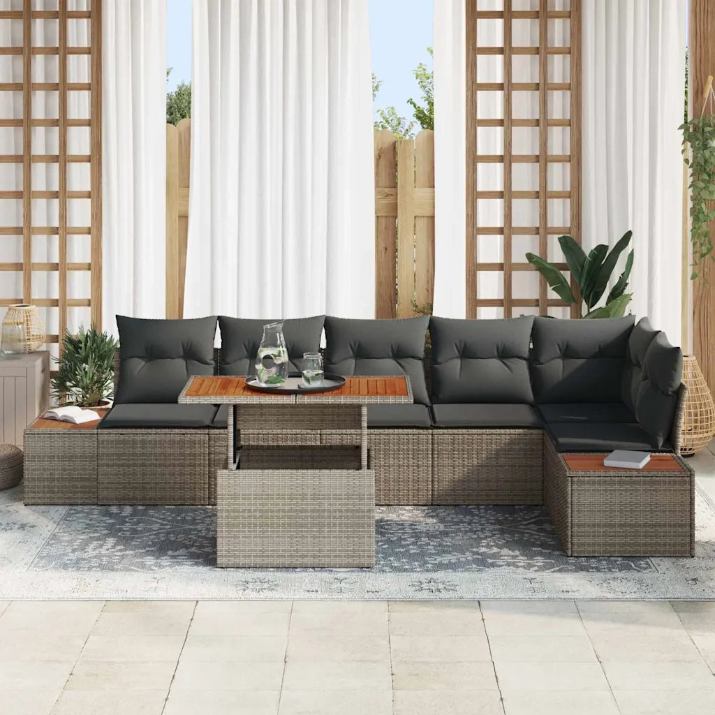 Set da Pranzo per Giardino con cuscino 7 pcs Grigio e Marrone