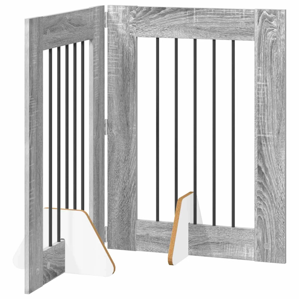 Cancello per cani con supporti 2 pz Grigio Sonoma 60 x 80 cm CFW2579777