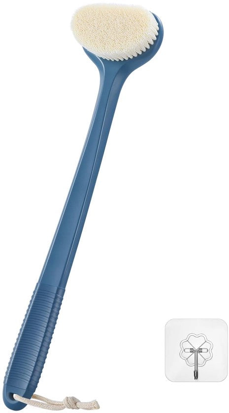 Spazzola per doccia con 43 cm acciaio, antiscivolo, spazzola per corpo con setole medio per esfoliazione morbida, spazzola per la schiena per uomini e donne – blu marino