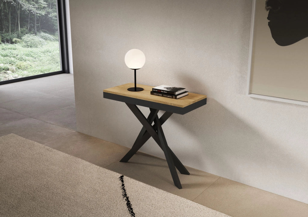 Consolle Allungabile 90-196x40x77 cm Saki Small Evolution Quercia Natura Gambe Antracite