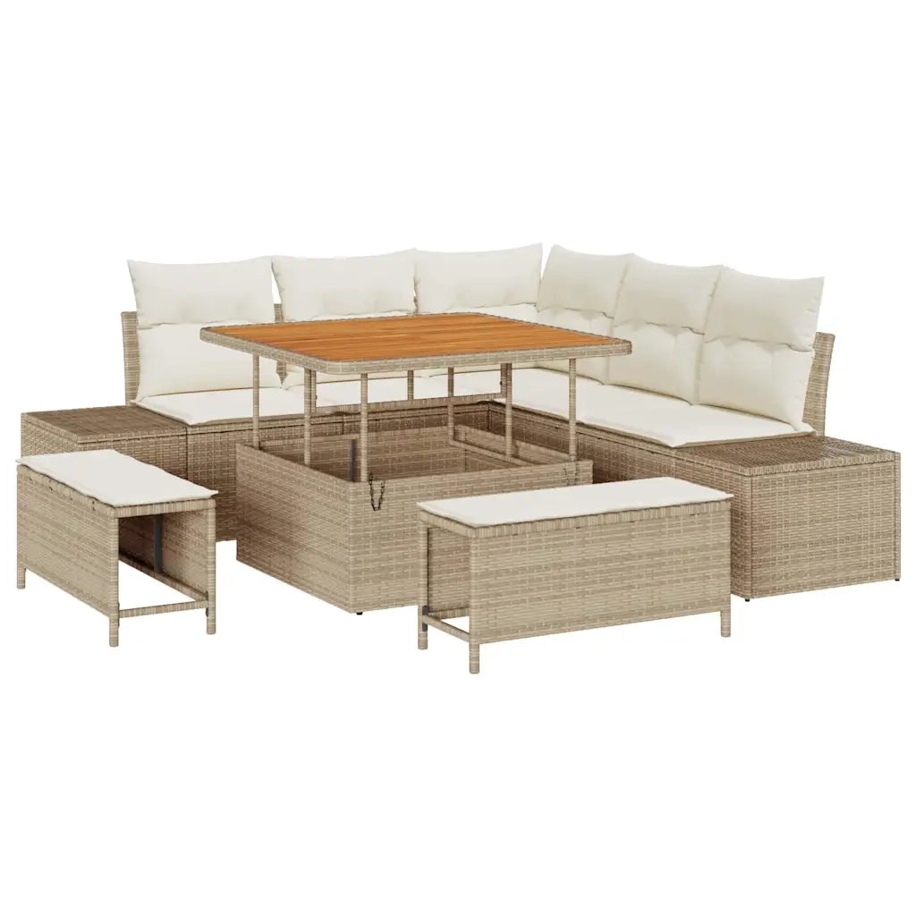 Set Divano da Giardino con cuscino 8 pcs Beige Poly Rattan 3364726