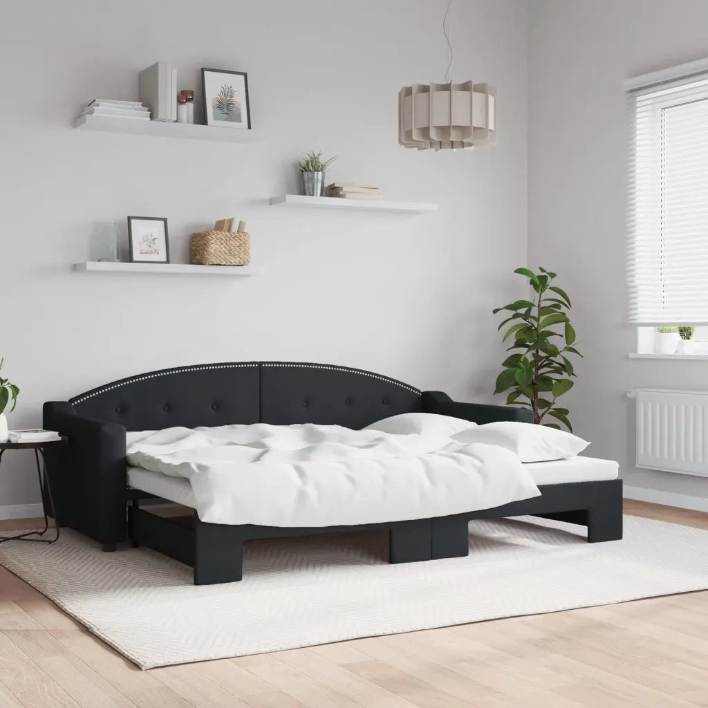 Divano letto | Sof¨¤ letto | Letto singolo Estraibile Nero 80x200 Tessuto