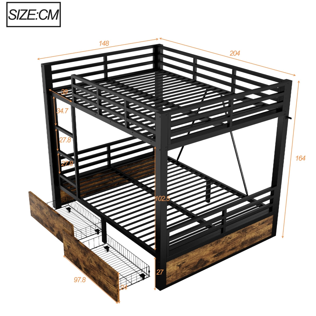 LETTO a castello 140x200 cm Nero in metallo e legno con cassetti