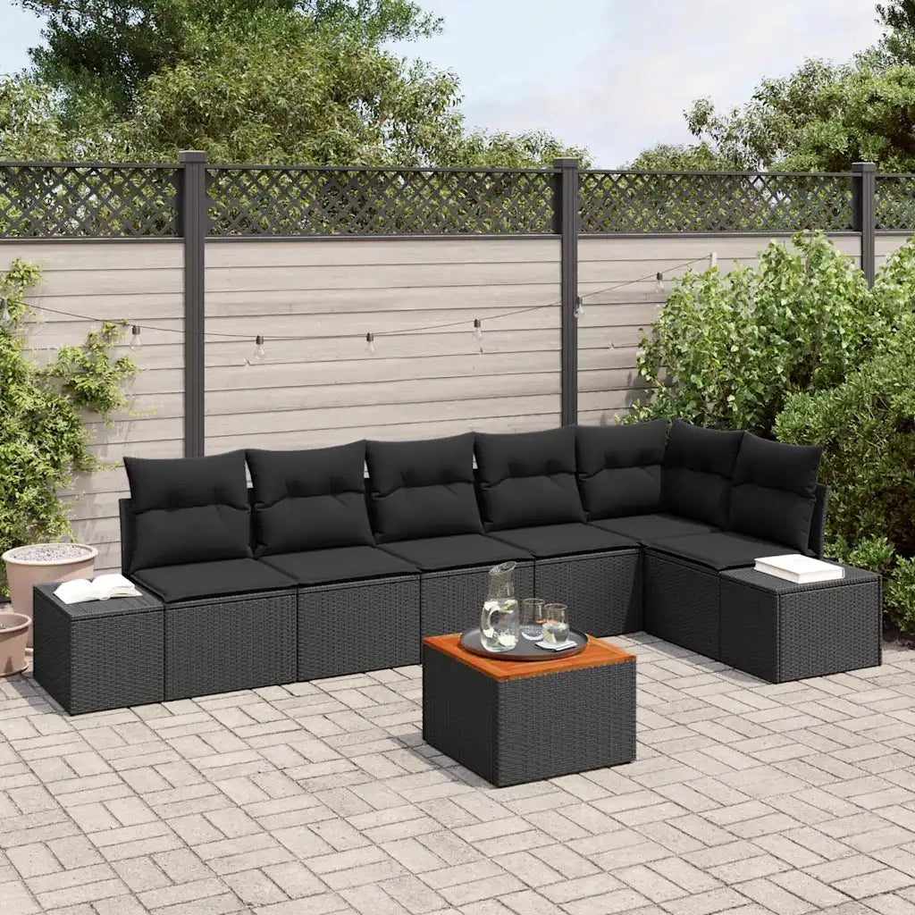 Set Divano da Giardino con cuscino 7 pcs Nero polyrattan 3347968