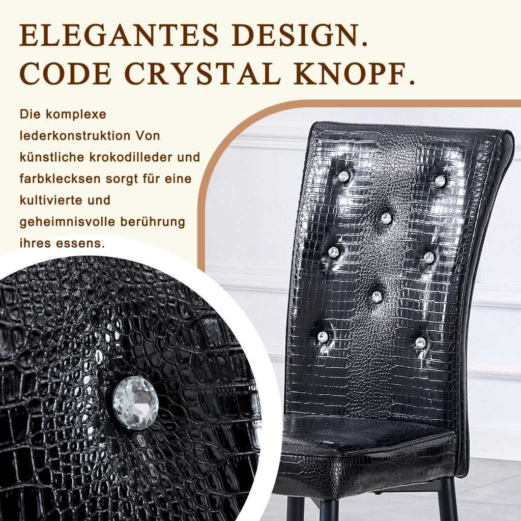 Sedia da Pranzo con Dettagli Cristallo, PVC, Metallo, Nero