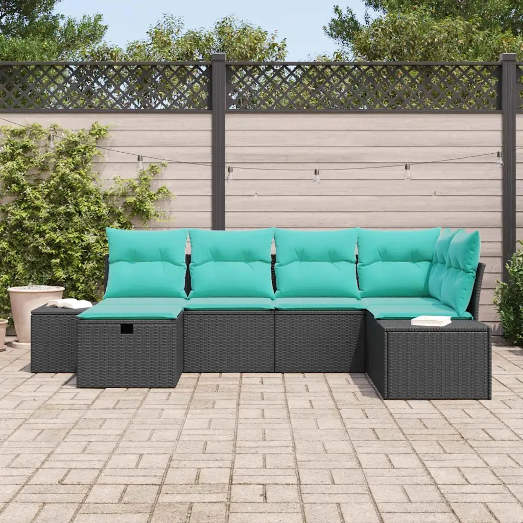 Set Divano da Giardino 6 pz Nero polyrattan 3359385