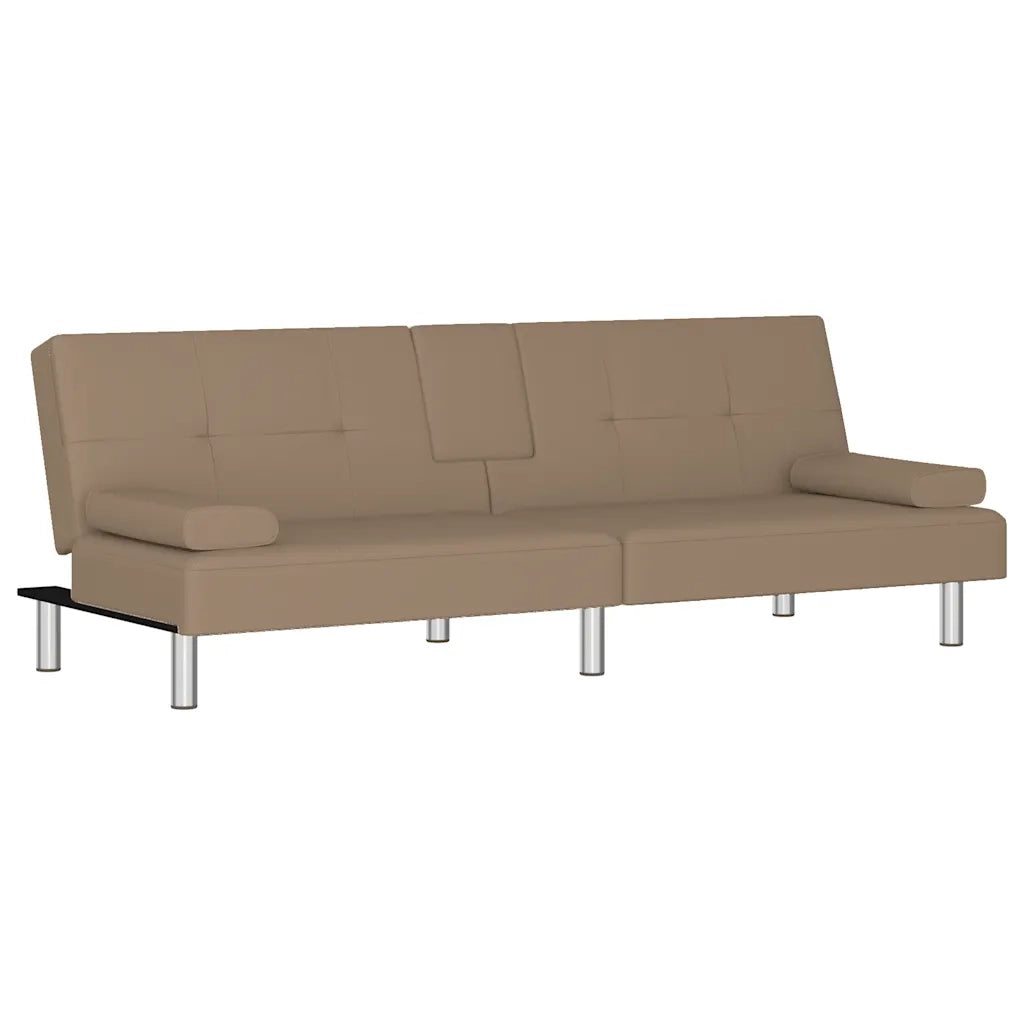 Divano Letto con Portabicchieri-Sofa Letto-Daybed in Similpelle Cappuccino