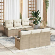Set Divano da Giardino 7 pcs Beige e Crema polyrattan