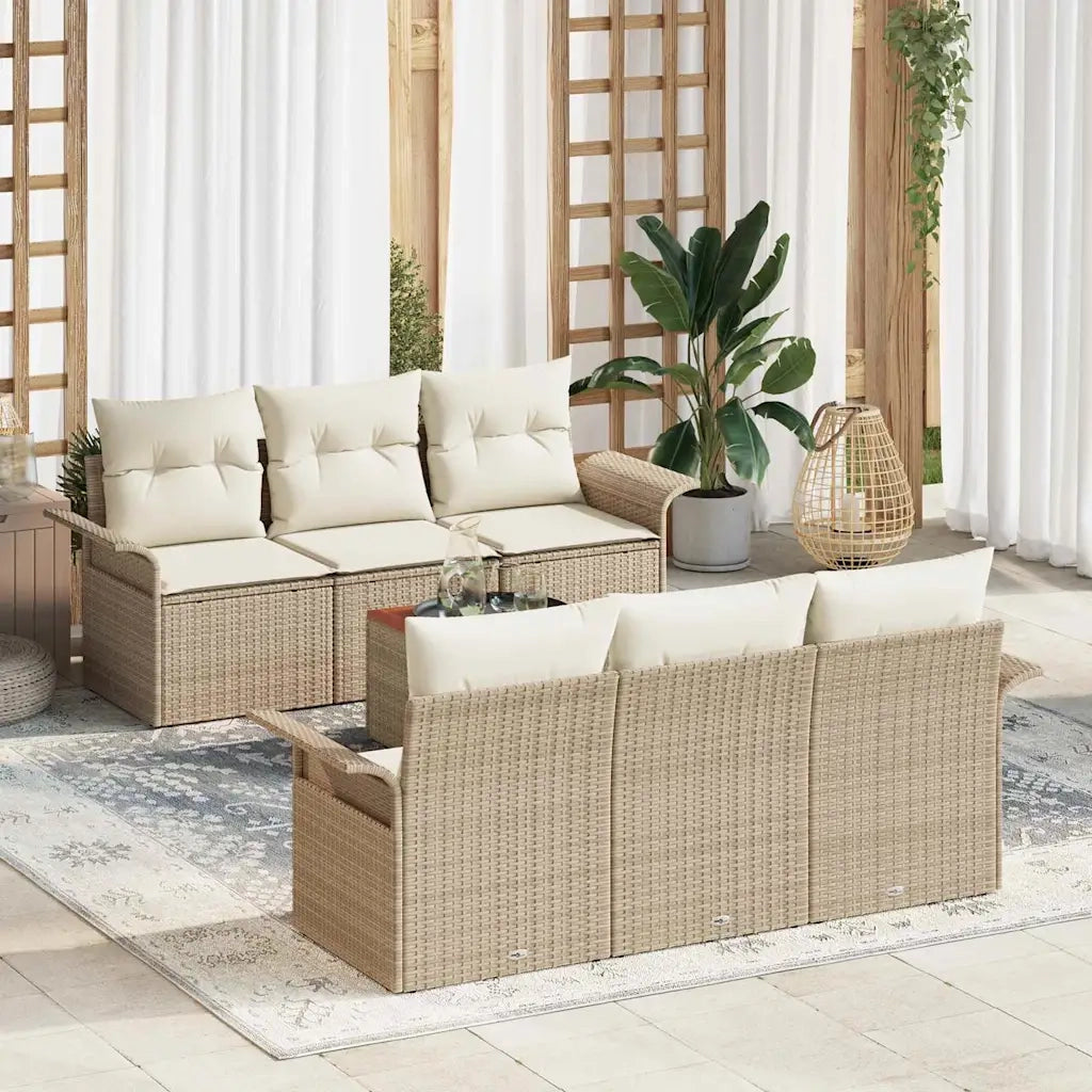 Set Divano da Giardino 7 pcs Beige e Crema polyrattan