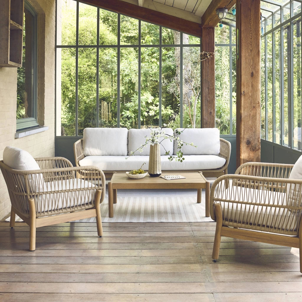 Salotto da giardino in acacia con corda, 5 posti, beige