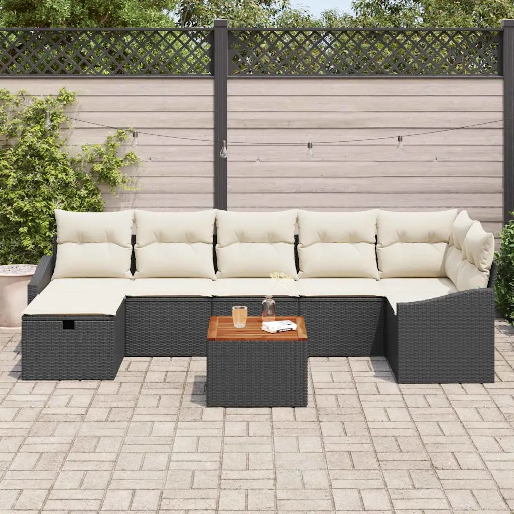 Set Divano da Giardino con cuscino 8 pcs Nero polyrattan