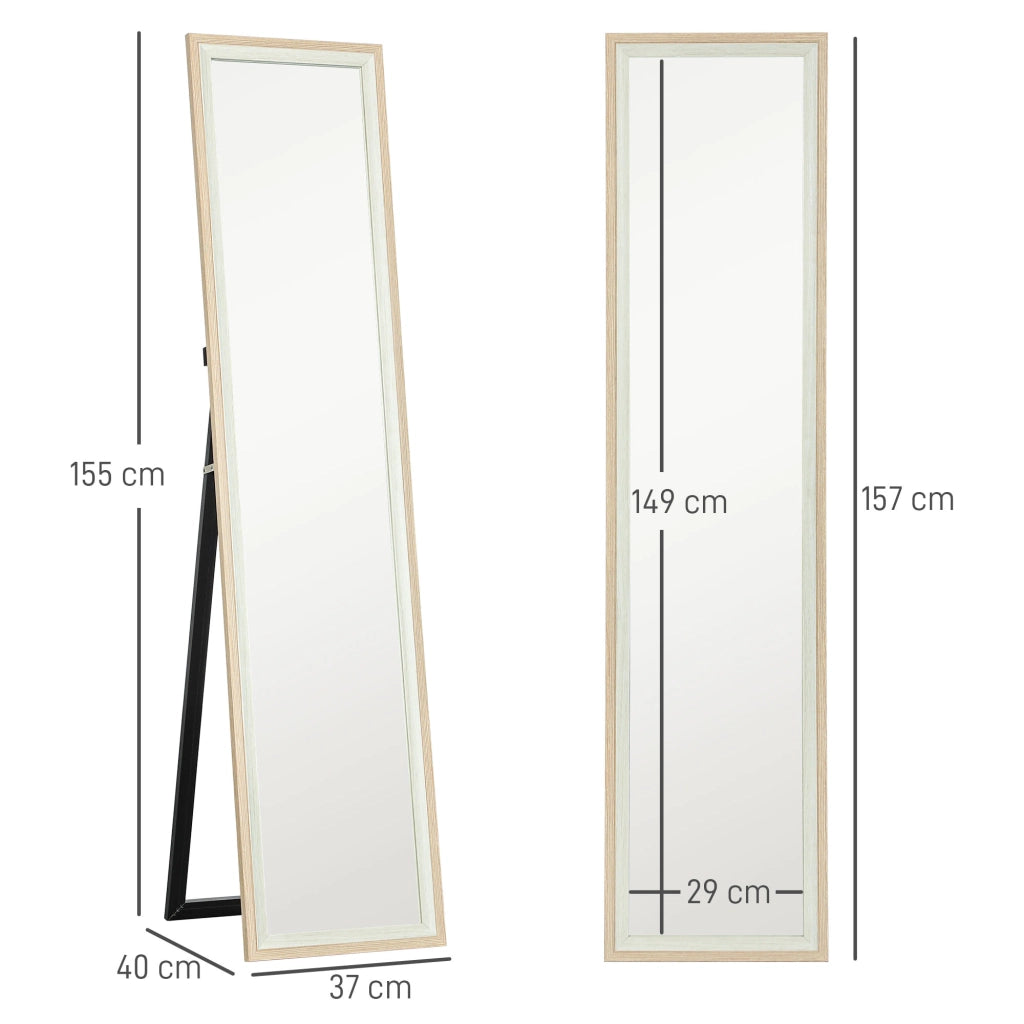 Specchio a Parete con Cornice in MDF ¨C Minimal ¨C Bianco e Naturale 157x37 cm