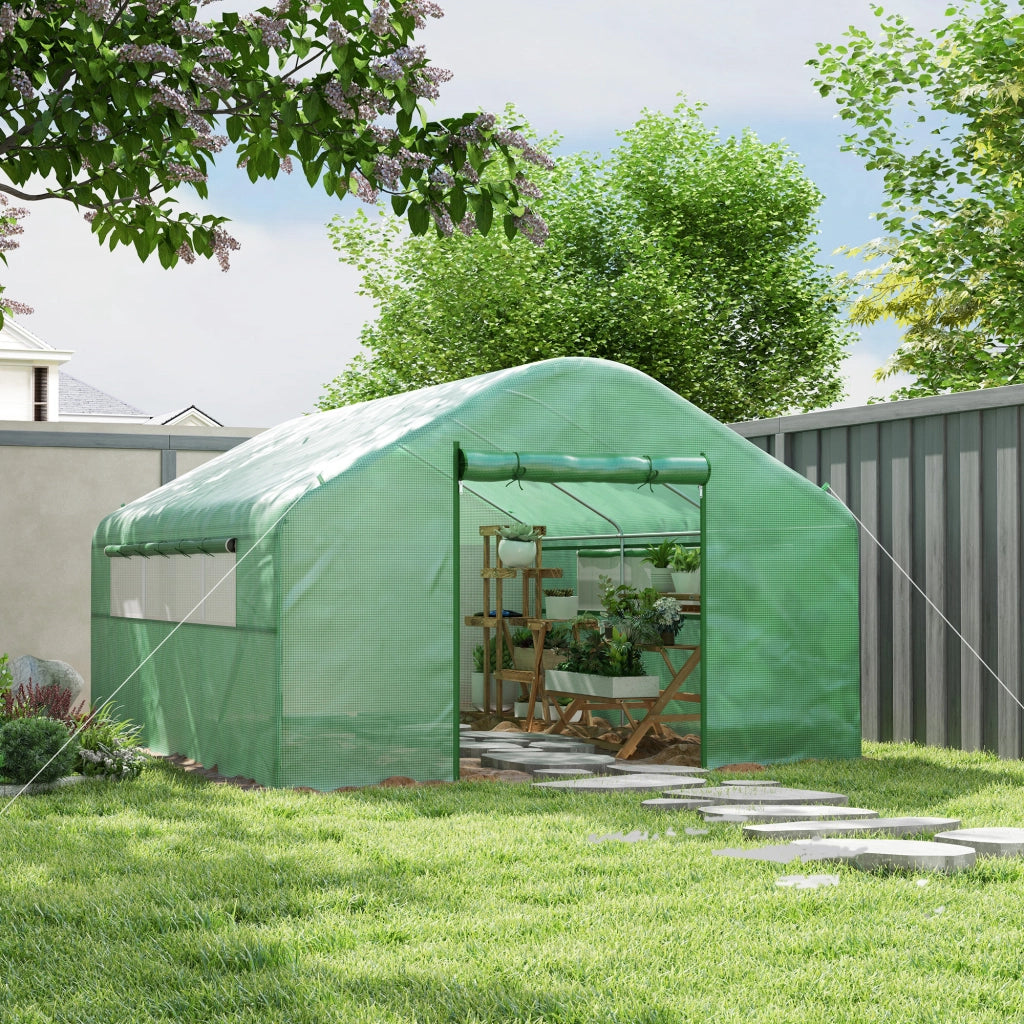 Serra da giardino 4x3x2 m ¨C Minimal ¨C verde con 2 finestre e porta a zip