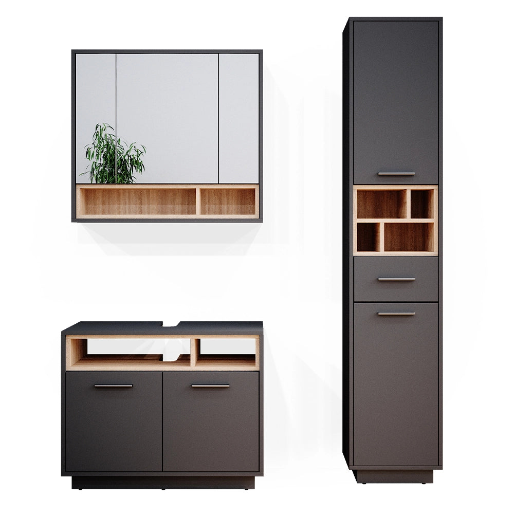 Vicco Set mobili bagno Antracite 3 parti, con colonna