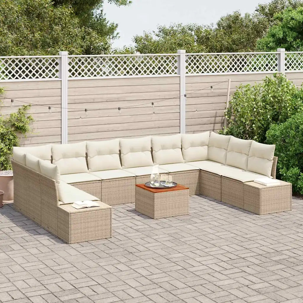 Set Divano da Giardino 11 pcs Beige e bianco