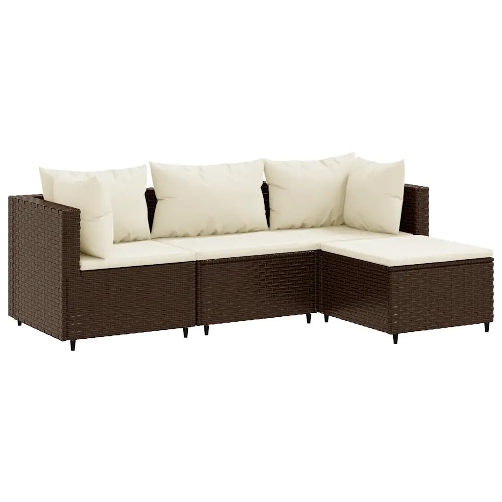 Set Mobili da Giardino 4 pz con Cuscini in Polyrattan Marrone