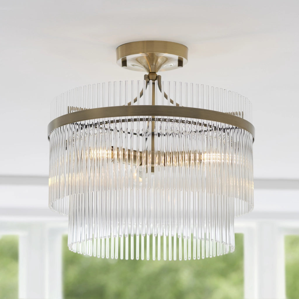 Plafoniera Art Déco rotonda ottone antico 3xE14 Endon