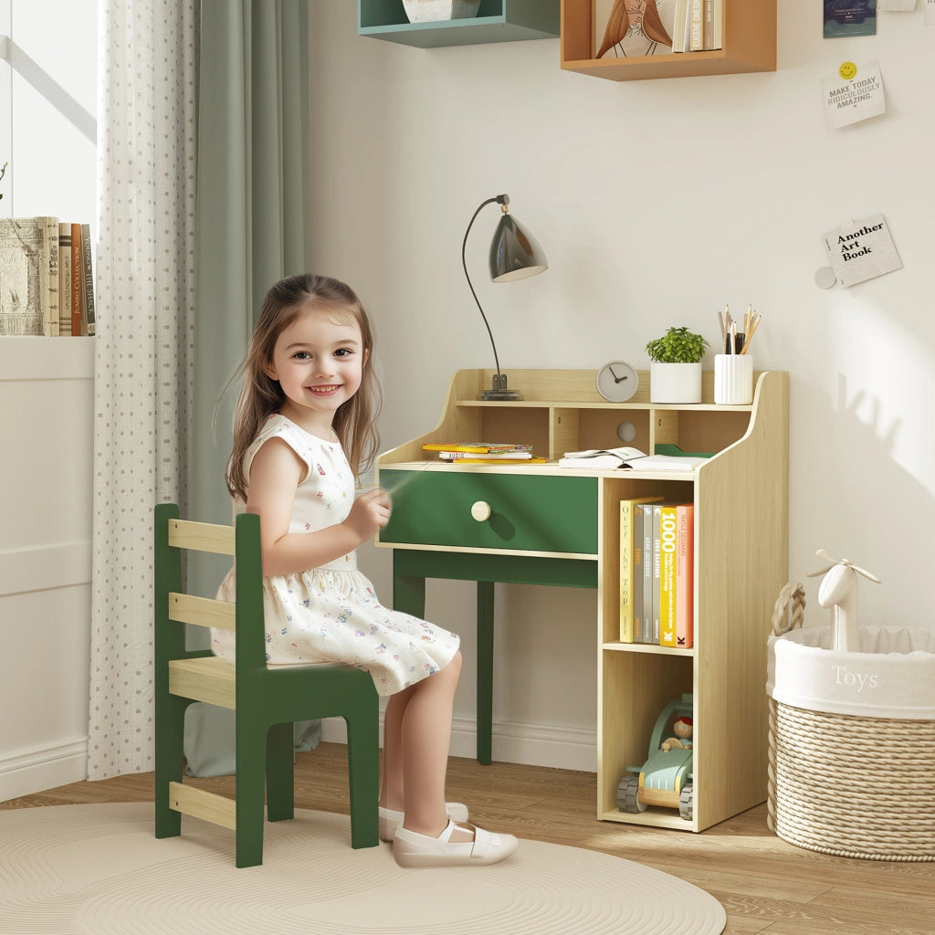 Scrivania per bambini con sedia, scaffale e cassetto ¨C Minimal ¨C verde