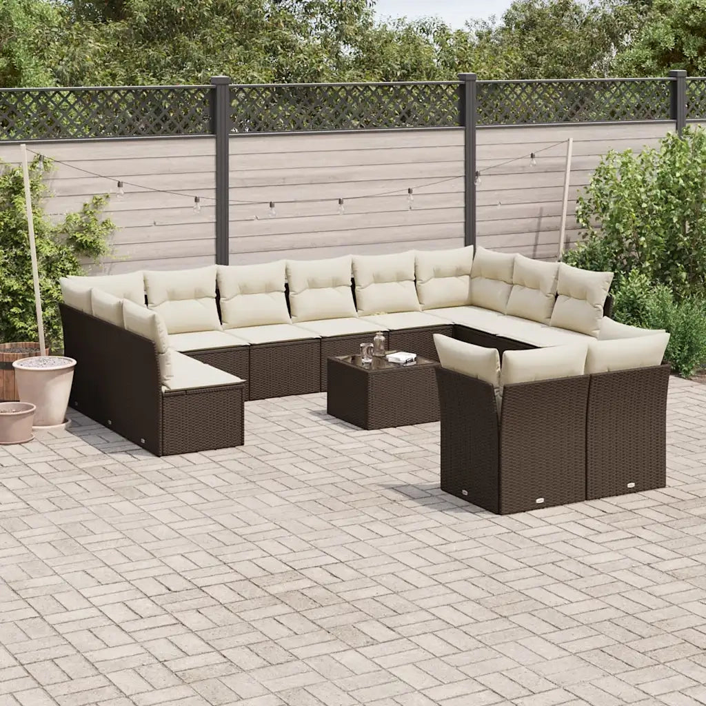 Set Divani da Giardino 13 pz con Cuscini Marrone in Polyrattan 3250282
