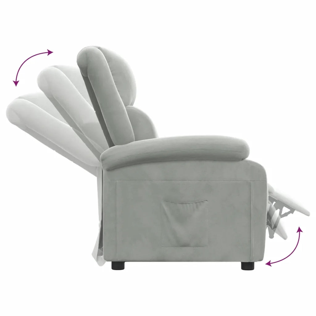 Poltrona | Sedia Relax Reclinabile Grigio Chiaro in Velluto