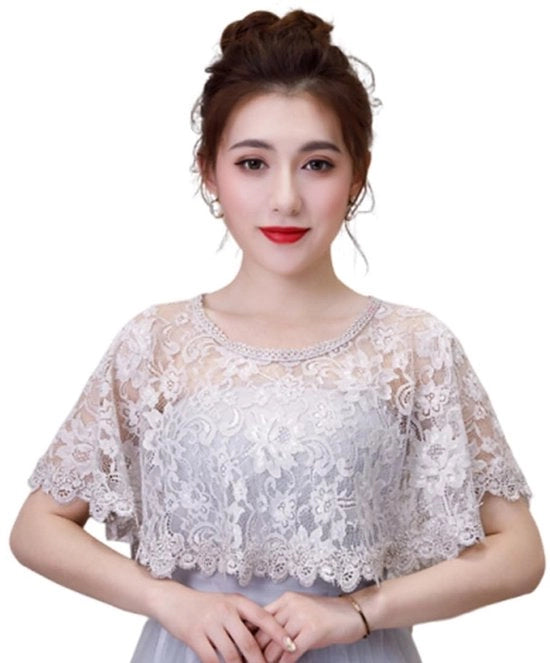 Cape elegante con bordo a fiori per la sposa
