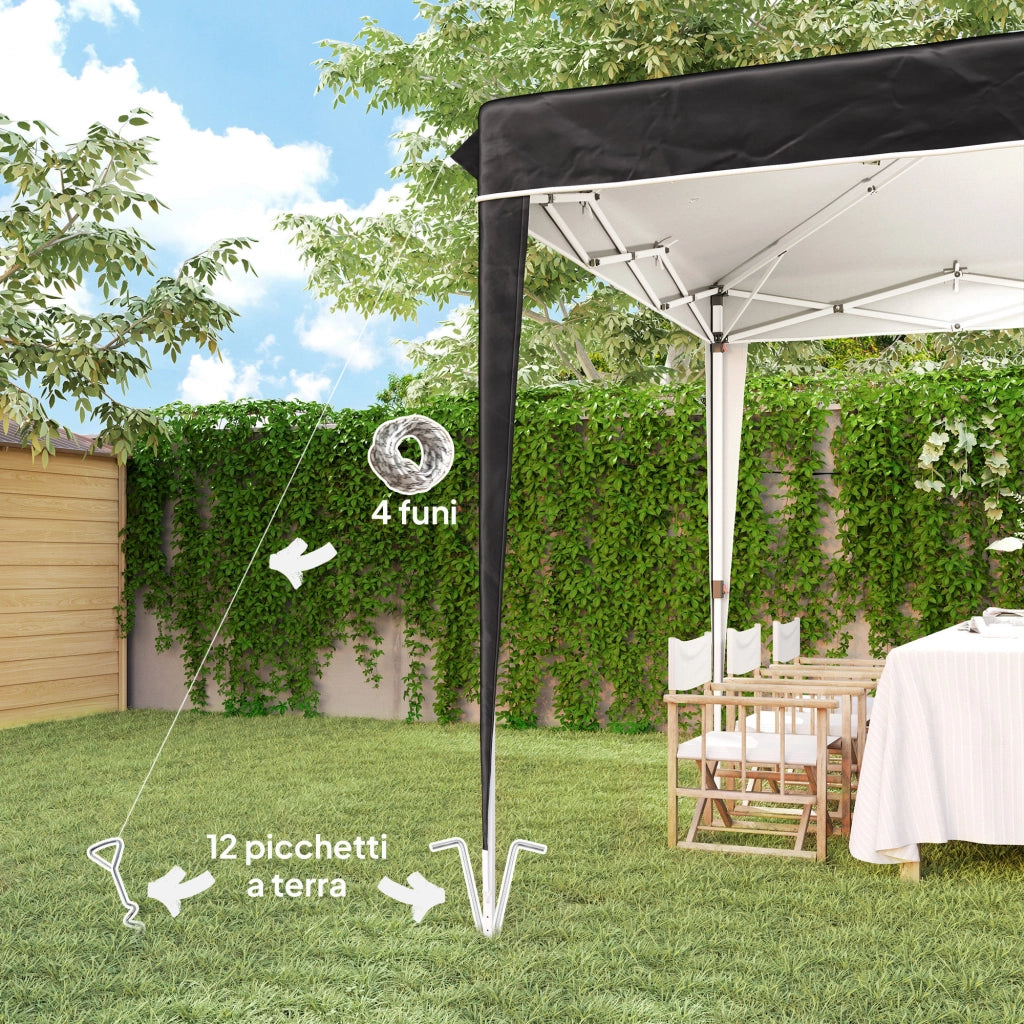 Gazebo da Giardino 3x3m ¨C Xylo ¨C Metallo e Tessuto Oxford Nero, Altezza Regolabile