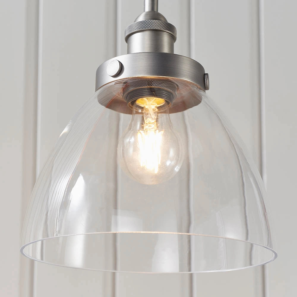 Lampada a sospensione vintage vetro argento spazzolato E27 Endon