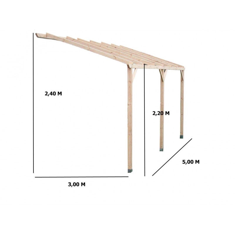 Carport da giardino adossato in legno 300x500 cm – Tettoia auto, pergola con 3 pali – travi da coprire – autoclave – CAR3050AM Foresta