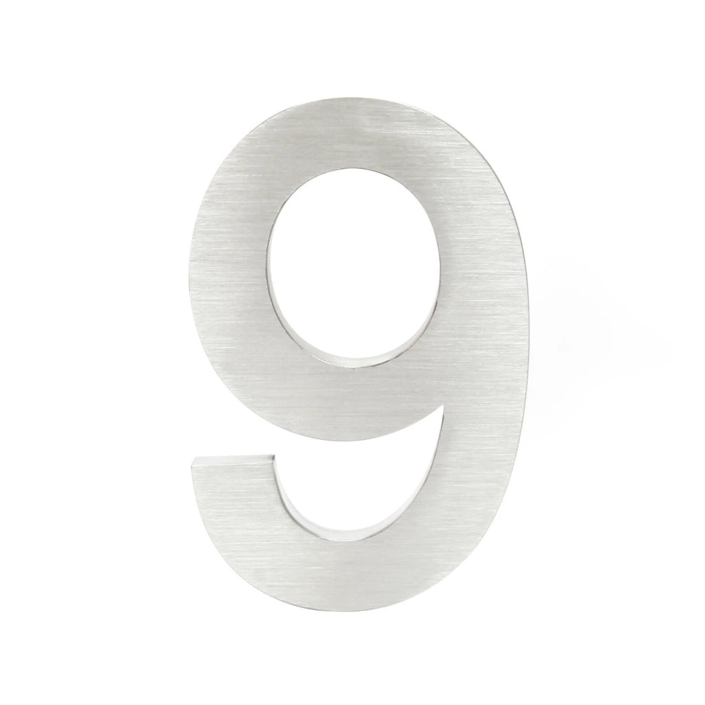 Numero civico "9" in acciaio pregiato 20 cm Arial 3D materiale di montaggio incluso 16_0001433