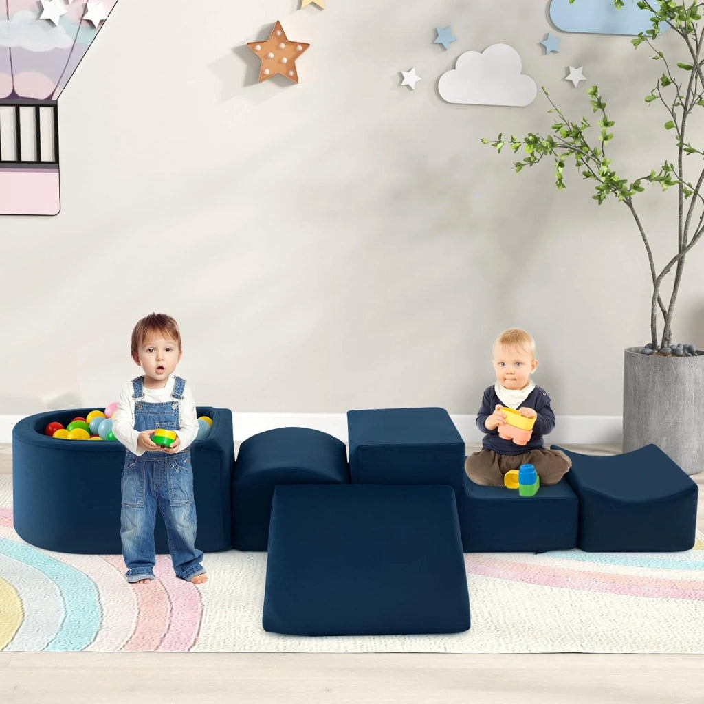 Set di 5 Pezzi Gioco in Schiuma, Blocchi con Piscina di Palline per Bambini, Coperture Lavabili con Cerniere, Blocchi Creativi per Stanza di Giocattoli, Camera da Letto (Navy)