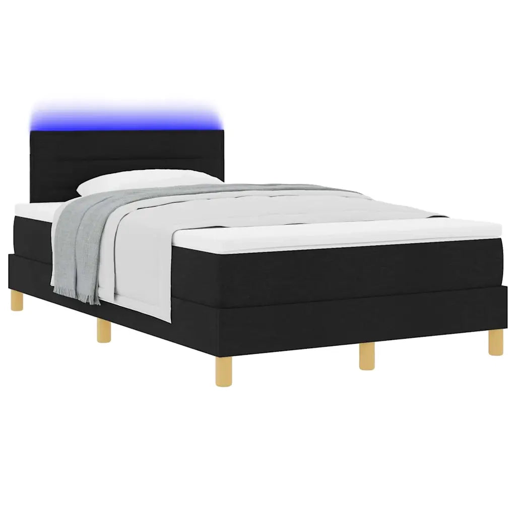 Letto a Sorgente LED con materasso Nero 120 x 190 cm Tessuto