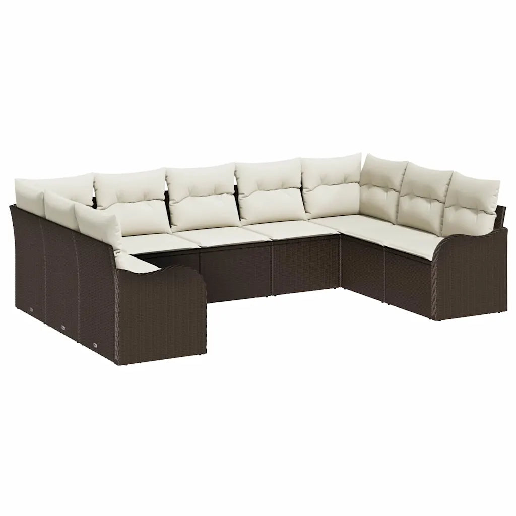 Set Divano da Giardino 9 pcs Marrone e bianco polyrattan