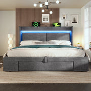 LETTO Contenitore idraulico 140x200 cm Lino Grigio con LED e USB-C
