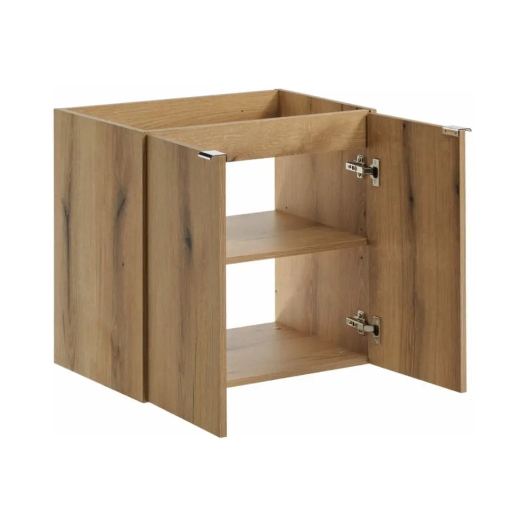 Set da bagno sospeso VANO in rovere e bianco 60cm: mobile sotto lavabo con armadietti + piano per lavabo